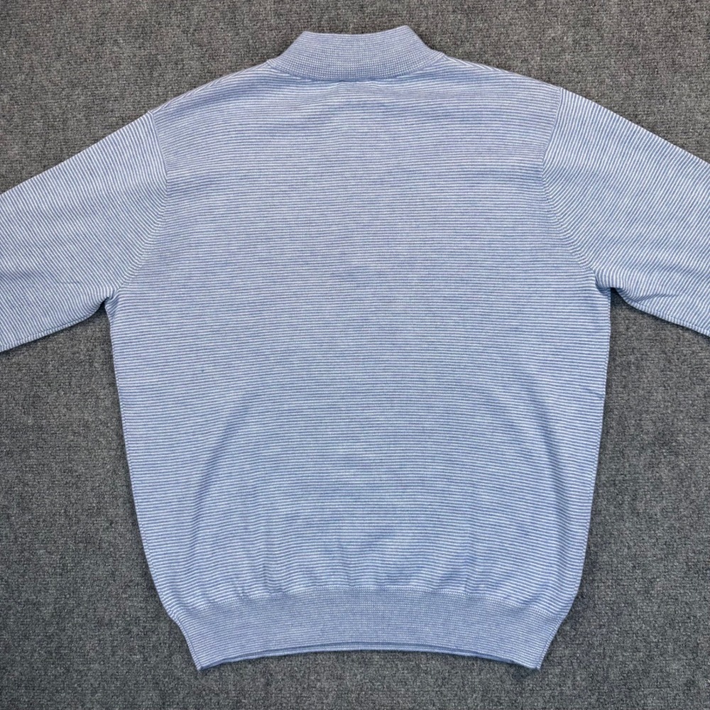 Peter Millar Crown Men's L Blue Canton Stripe 1/4 Zip Pullover Merino Wool Blend - Picture 3 of 14